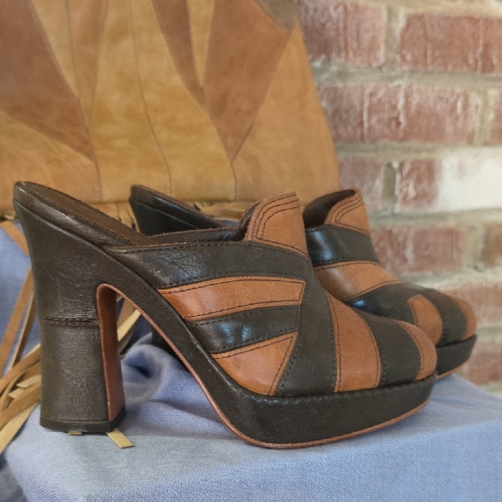 Frye Brown and Black Leather Mules - Picture 10 of 17